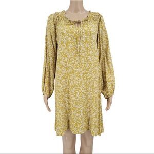 naif Chartreuse Ditsy Floral Midi Dress Rayon Long Sleeves Women's Size Medium